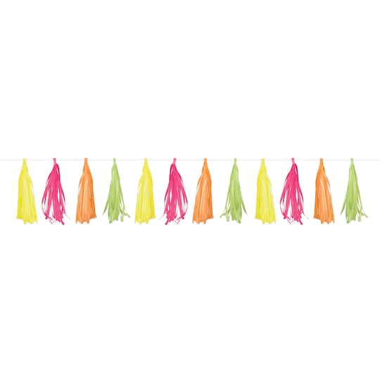 Beistle 56465-N 9.75 x 8 ft. Plastic Tassel Garland, Neon - Pack of 12